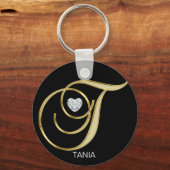 Porte-clés Élégante lettre dorée personnalisée T (Recto)