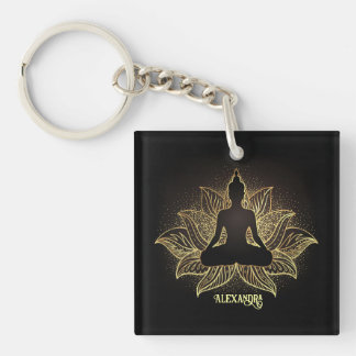 Porte-clés Elégante Méditation Bouddha d'or noir Lotus Flower