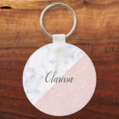 Porte-clés Elégante parties scintillant rose en or et marbre (Recto)