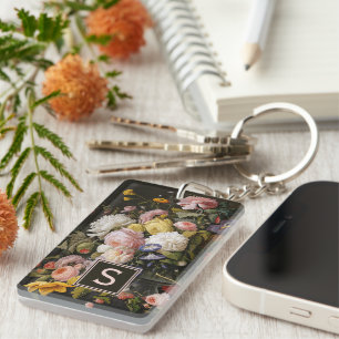 Porte-clés Élégante peinture artistique de fleurs de style ba