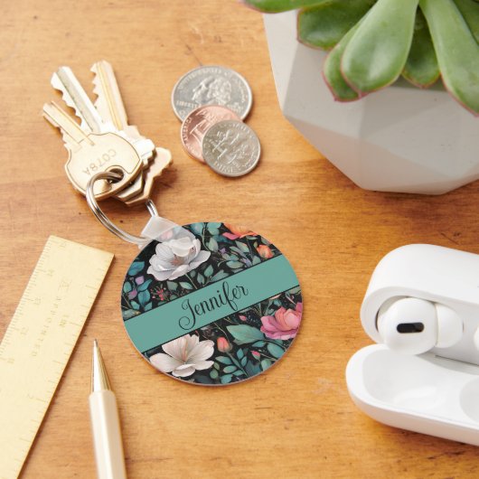 Porte-clés Elégante Rose blanche Personnalisée (Bureau)