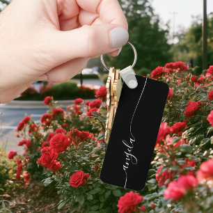 Porte-clés Élégante signature décentrée noir et blanc glamour
