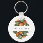 Porte-clés Élégante verdure des agrumes botaniques<br><div class="desc">Joli,  élégant,  moderne et bohème personnalisé et personnalisé bouton de mariage porte - clé pour votre occasion spéciale! Le design s'accorde avec le reste de la collection de feuillages d'Orange Leaf. Aquarelle fruit orange avec feuillage feuille foncé et vert clair encadre le haut et le bas de vos noms.</div>