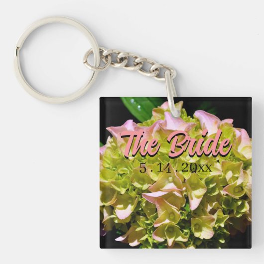 Porte-clés Élégantes fleurs d'Hydrangée vert jaune rose (Devant)
