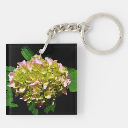 Porte-clés Élégantes fleurs d'Hydrangée vert jaune rose (Dos)