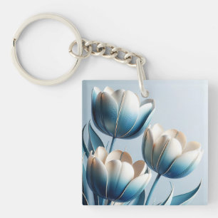 Porte-clés Élégantes tulipes bleues et blanches