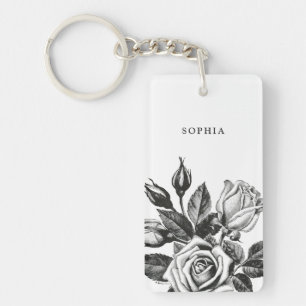 Porte-clés Élégants Roses de thé Vintage  Noir et blanc