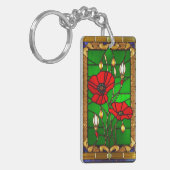 Porte-clés Élégants vitraux fleurs rouges (Devant gauche)