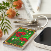Porte-clés Élégants vitraux fleurs rouges (Devant droit)