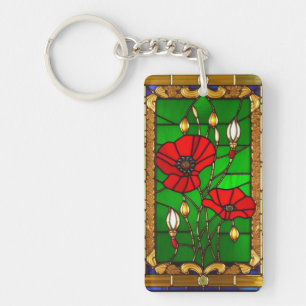 Porte-clés Élégants vitraux fleurs rouges