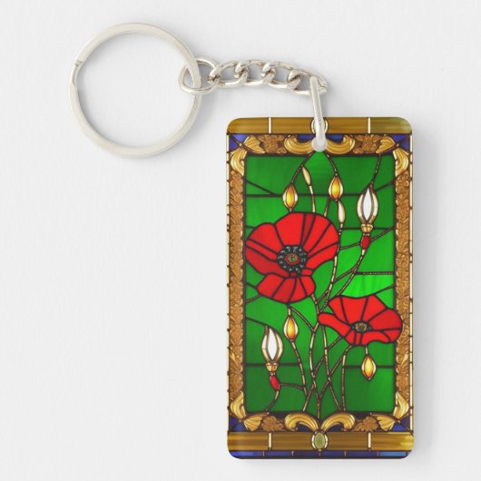 Porte-clés Élégants vitraux fleurs rouges (Devant)