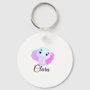 Porte-clés Élément simple éléphant bébé rose bleu aquarelle a