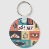 Porte-clés Éléments de la nature, Icônes de style rétro. (Verso)