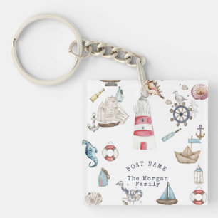 Porte-clés Éléments nautiques à l'aquarelle Marin
