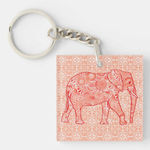 Porte-clés Éléphale tourbillon fractal - corail orange et bla