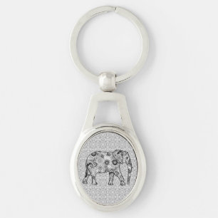 Porte-clés Éléphale tourbillon fractal - gris, noir et blanc