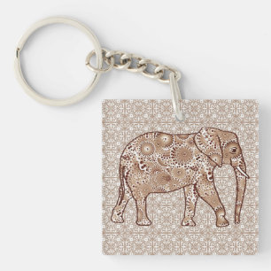 Porte-clés Éléphale tourbillon fractal - marron et taupe
