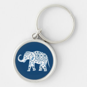 Porte-clés Éléphant Bleu Orné à Motifs