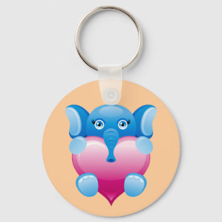 PORTE-CLÉS ÉLÉPHANT BLEU TENANT UN COEUR ROSE