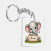 Porte-clés Éléphant de bébé mignon tenant un panneau de nom (Devant gauche)