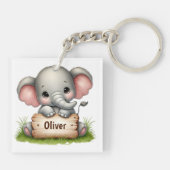 Porte-clés Éléphant de bébé mignon tenant un panneau de nom (Dos)