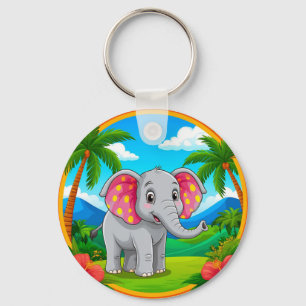 Porte-clés Éléphant de dessin animé coloré, ambiance tropical
