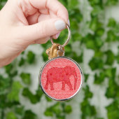 Porte-clés Eléphant de fleurs - rouge profond et corail (Main)