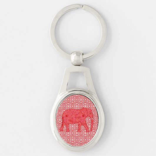 Porte-clés Eléphant de fleurs - rouge profond et corail (Devant)