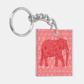 Porte-clés Eléphant de fleurs - rouge profond et corail (Devant gauche)
