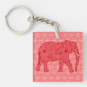 Porte-clés Eléphant de fleurs - rouge profond et corail