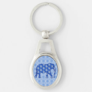 Porte-clés Éléphant de Paisley - bleu et blanc de cobalt