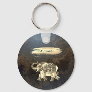 Porte-clés Éléphant doré élégant, coup de pinceau, aspect cui