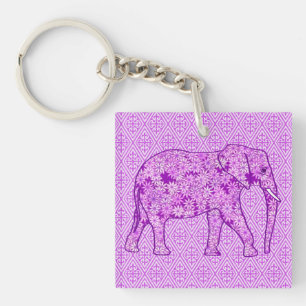 Porte-clés Eléphant fleur - améthyste violet