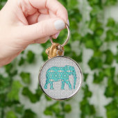 Porte-clés Eléphant fleur Mandala - turquoise, gris & blanc (Main)
