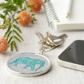 Porte-clés Eléphant fleur Mandala - turquoise, gris & blanc (Côté)