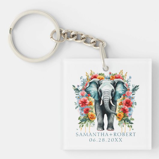 Porte-clés Eléphant floral coloré (Devant)