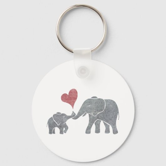 Porte-clés Elephant Hugs Grey Maman et bébé avec le coeur rou (Recto)