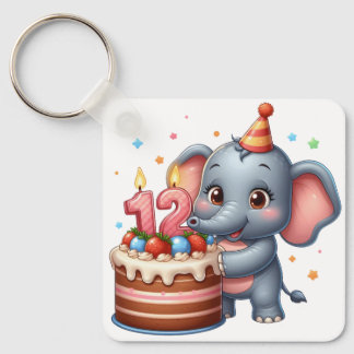 Porte-clés Éléphant Mignon 12e Anniversaire