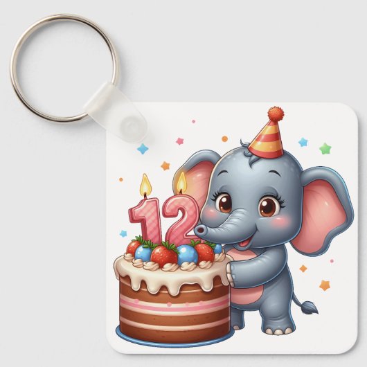 Porte-clés Éléphant Mignon 12e Anniversaire (Recto)