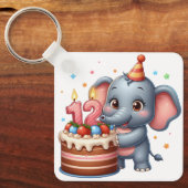 Porte-clés Éléphant Mignon 12e Anniversaire (Recto)