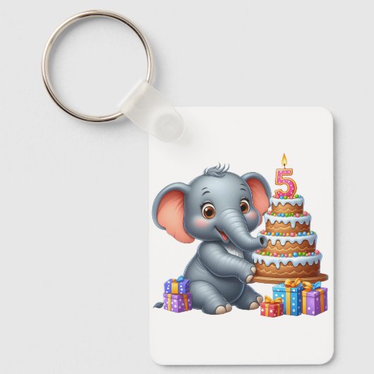 Porte-clés Éléphant Mignon 5ème Anniversaire (Recto)