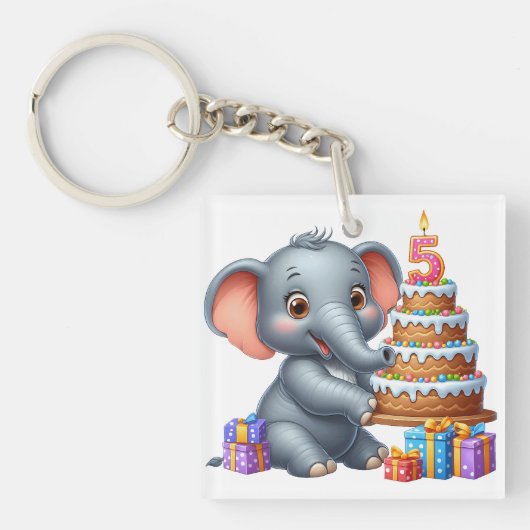 Porte-clés Éléphant Mignon 5ème Anniversaire (Devant)
