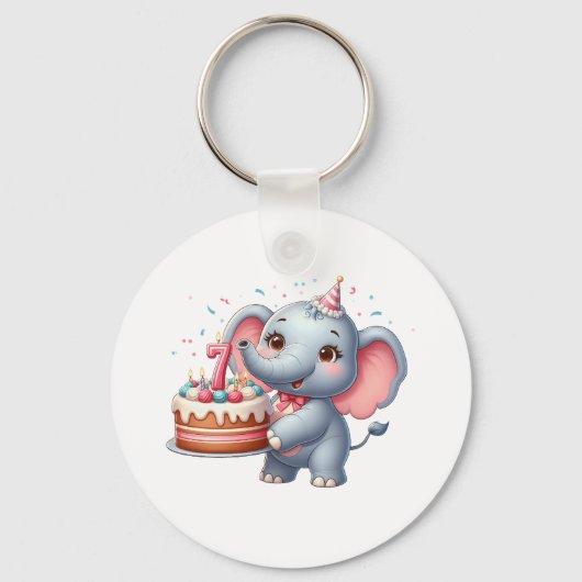 Porte-clés Éléphant Mignon 7ème Anniversaire (Recto)