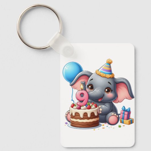 Porte-clés Éléphant Mignon 9e Anniversaire (Recto)