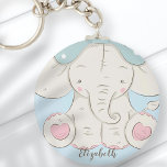 Porte-clés Eléphant mignon avec un cou Ajouter votre nom<br><div class="desc">Le design est composé d'un petit éléphant mignon avec un arc bleu. Ajoutez votre nom. Disponible ici : http://www.zazzle.com/store/selectpartysupplies</div>