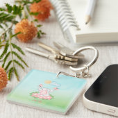 Porte-clés Eléphant mignon bébé avec fleurs roses (Devant Droit)