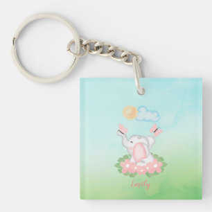 Porte-clés Eléphant mignon bébé avec fleurs roses