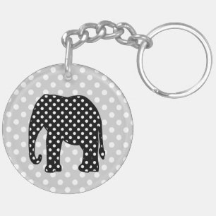 Porte-clés Éléphant noir et blanc de pois