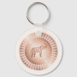 Porte-clés Éléphant rose de mandala d'or