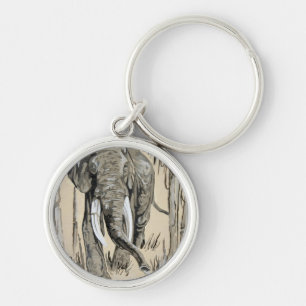 Porte-clés Eléphant Se Promenant À Travers L'Art De La Savane